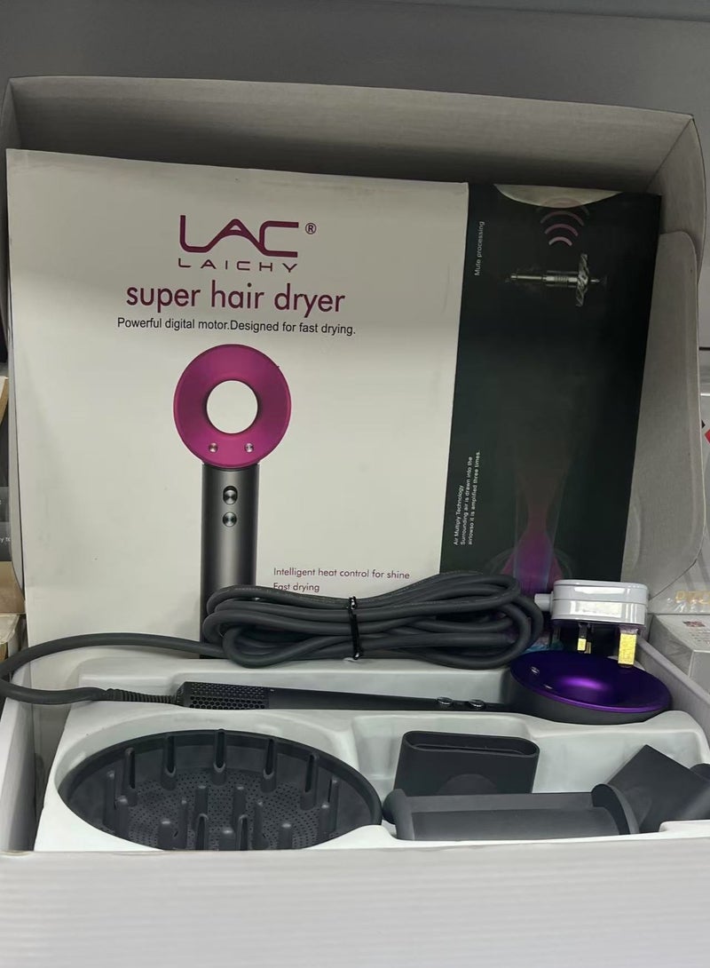 LAC LAICHY 1600W Ionic Hair Dryer - Fast Drying, Intelligent Thermo-Regulation, Ultra-Quiet, Complete with Diffuser & Concentrator