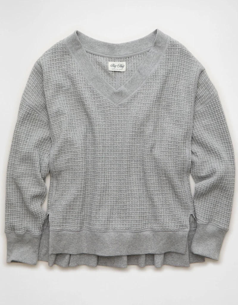 American Eagle  AE Big Hug V-Neck Waffle Sweatshirt for Women | Best Price UAE