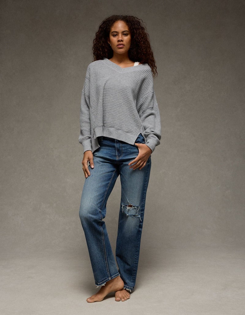 American Eagle AE Big Hug V-Neck Waffle Sweatshirt - Image 1