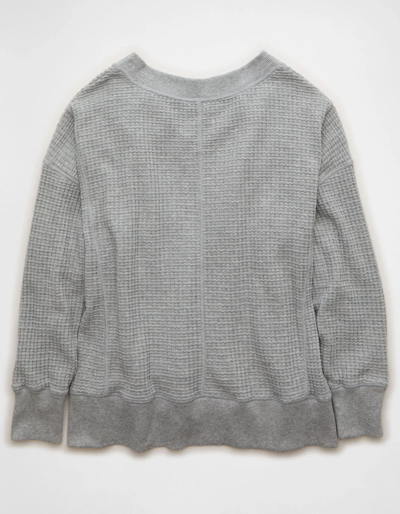 American Eagle  AE Big Hug V-Neck Waffle Sweatshirt for Women | Best Price UAE