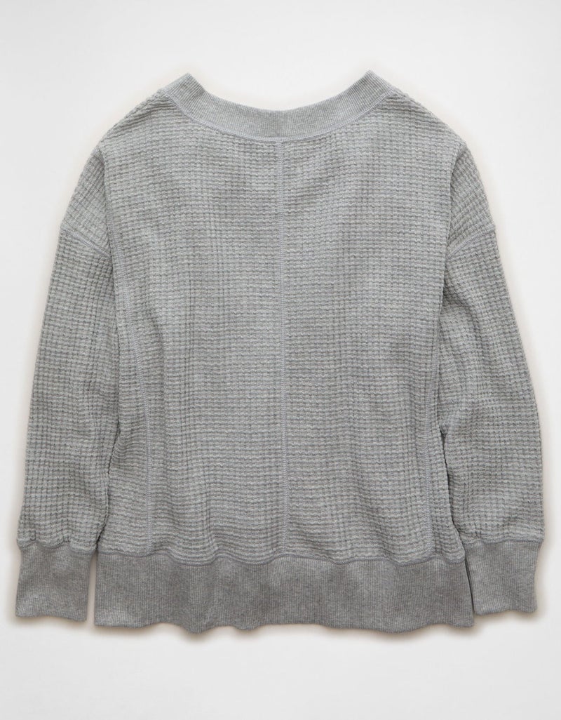 American Eagle AE Big Hug V-Neck Waffle Sweatshirt - Image 5