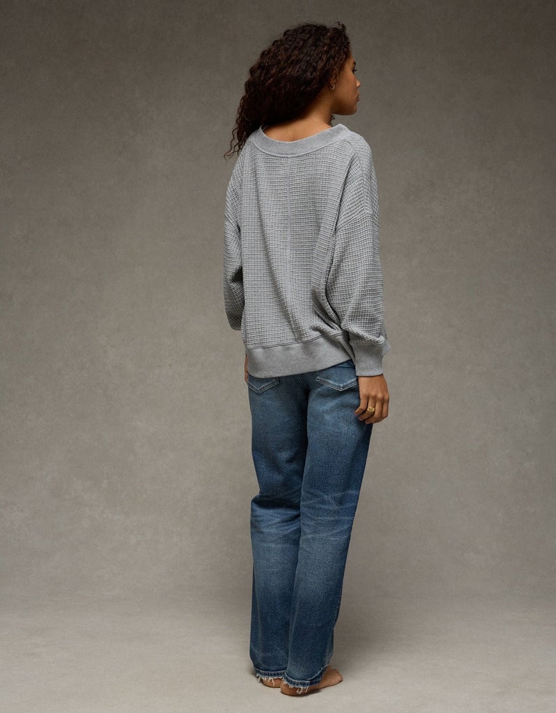 American Eagle AE Big Hug V-Neck Waffle Sweatshirt - Image 2