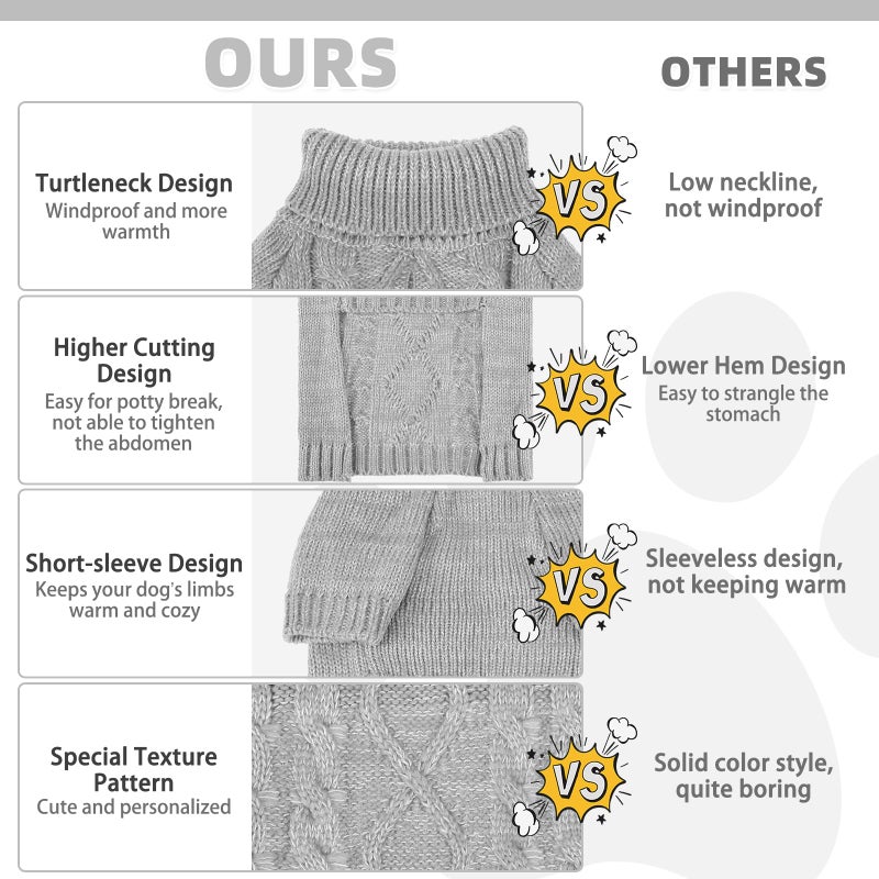 KOOLTAIL Dog Sweater for Large Medium Small Dogs, Fall Dog Sweaters, Turtleneck Cable Knitwear Pet Cold Weather Coats with Leash Hole, Warm Winter Pullover Clothes for Bulldog, Yorkie,Boy Girl,Grey L - Image 5