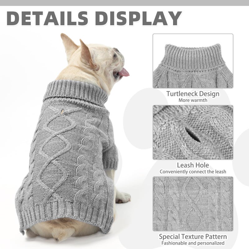 KOOLTAIL Dog Sweater for Large Medium Small Dogs, Fall Dog Sweaters, Turtleneck Cable Knitwear Pet Cold Weather Coats with Leash Hole, Warm Winter Pullover Clothes for Bulldog, Yorkie,Boy Girl,Grey L - Image 4