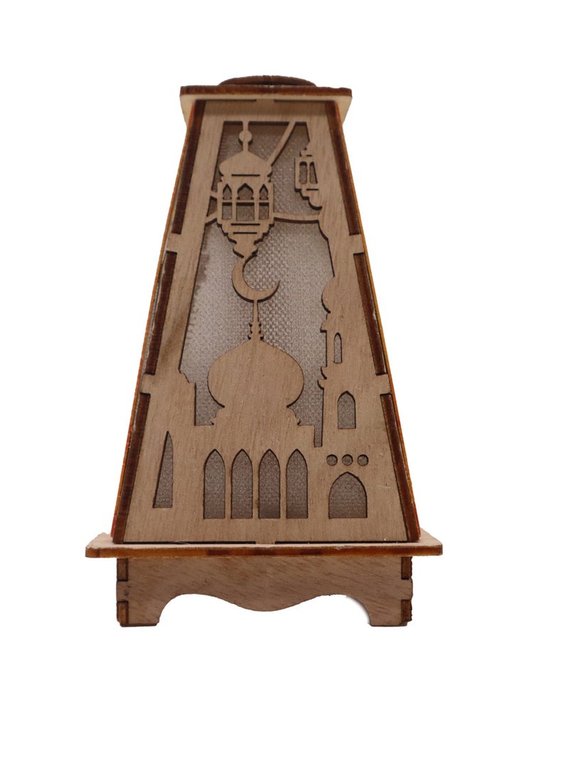 يوويل فانوس رمضان خشبي ديكور رمضان مبارك ضوء فانوس ديكور العيد للاستخدام الداخلي والخارجي ديكور ضوء رمضان 13X8.5 سم - Image 1