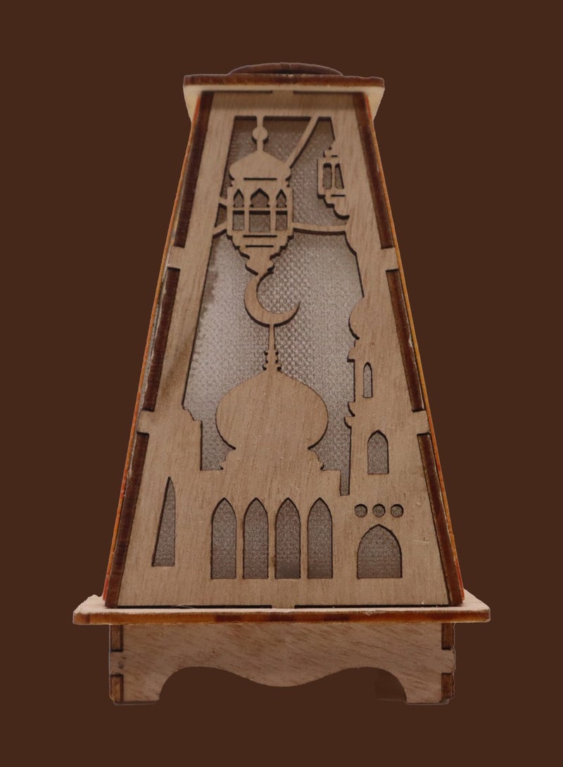 يوويل فانوس رمضان خشبي ديكور رمضان مبارك ضوء فانوس ديكور العيد للاستخدام الداخلي والخارجي ديكور ضوء رمضان 13X8.5 سم - Image 3