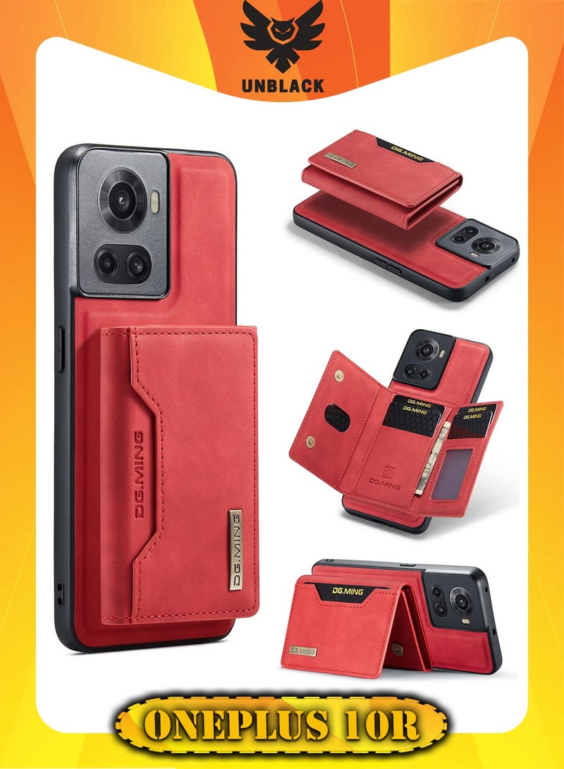 DGMING Wallet Case for OnePlus 10R, DG.MING Premium Leather Phone Case Back Cover Magnetic Detachable with Trifold Wallet Card Holder Pocket (Red)  - Image 1