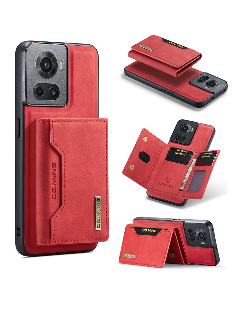DGMING Wallet Case for OnePlus 10R, DG.MING Premium Leather Phone Case Back Cover Magnetic Detachable with Trifold Wallet Card Holder Pocket (Red)  - Image 2