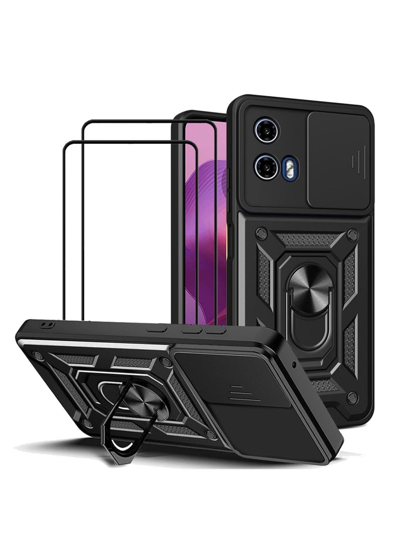 Aookay [1+2] For Motorola Moto G04 / Moto G24 Phone Case with Tempered Glass Screen Protector and Sliding Camera Cover, Kickstand Ring, Mil-Grade Shockproof Protective Cover - Image 1