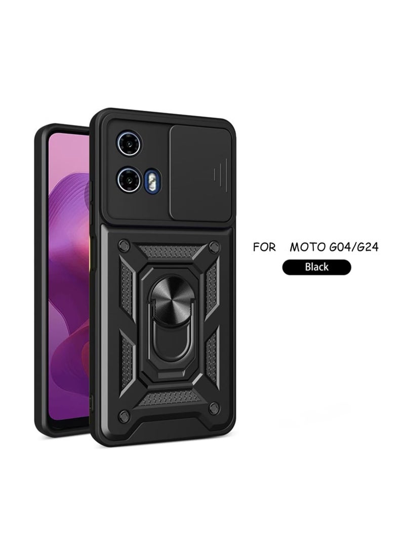 Aookay [1+2] For Motorola Moto G04 / Moto G24 Phone Case with Tempered Glass Screen Protector and Sliding Camera Cover, Kickstand Ring, Mil-Grade Shockproof Protective Cover - Image 2