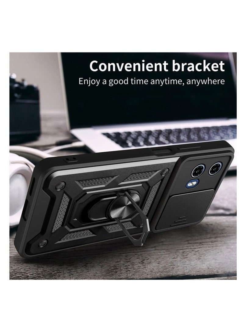 Aookay [1+2] For Motorola Moto G04 / Moto G24 Phone Case with Tempered Glass Screen Protector and Sliding Camera Cover, Kickstand Ring, Mil-Grade Shockproof Protective Cover - Image 5