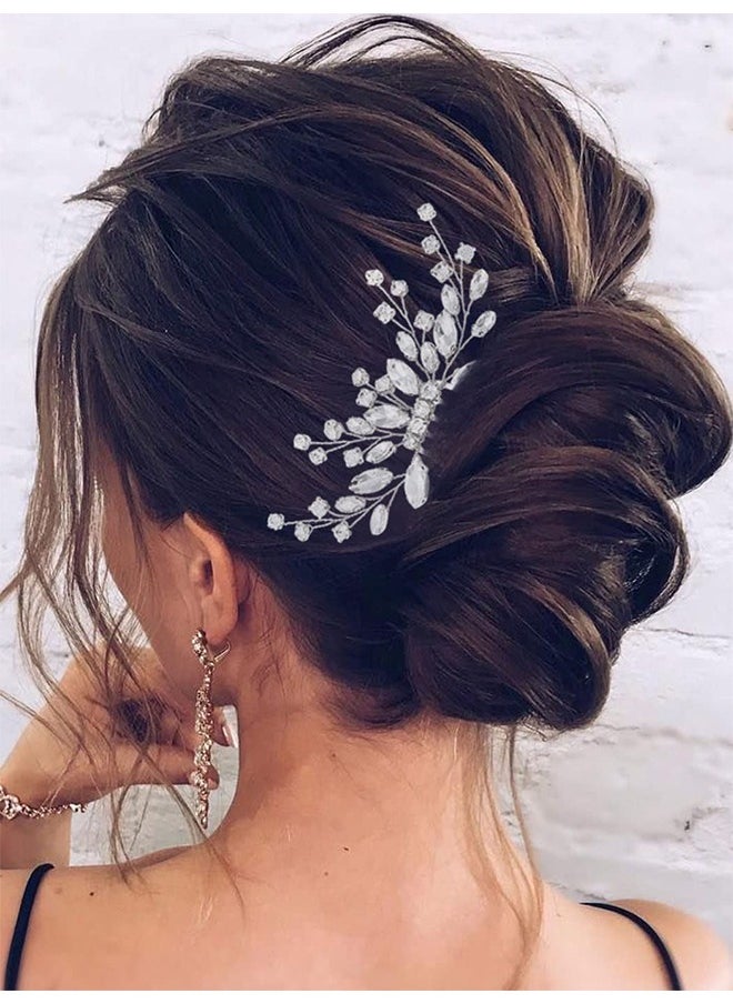 HY Bride Wedding Hair Comb Crystal Hair Piece Silver Rhinestone Headpiece Bridal Hair Accessories for Women (Silver)  - Image 1