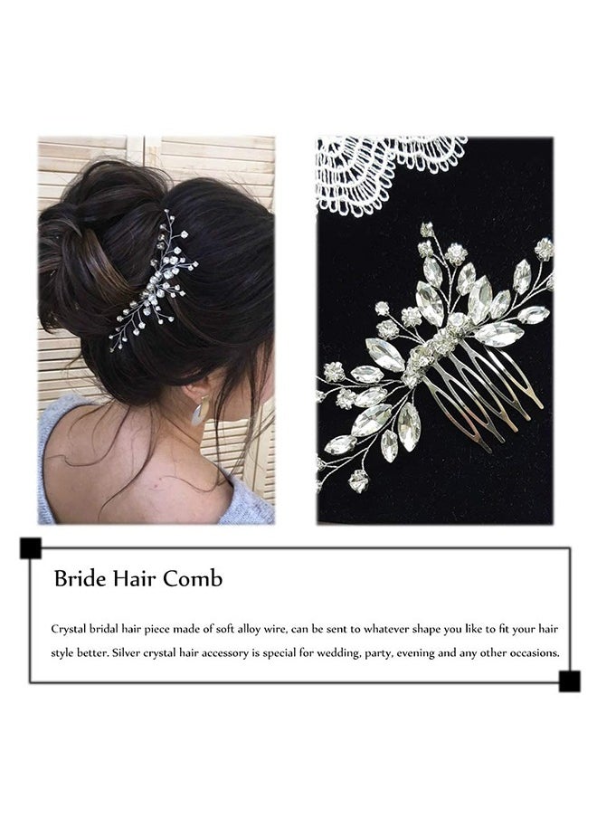 HY Bride Wedding Hair Comb Crystal Hair Piece Silver Rhinestone Headpiece Bridal Hair Accessories for Women (Silver)  - Image 5