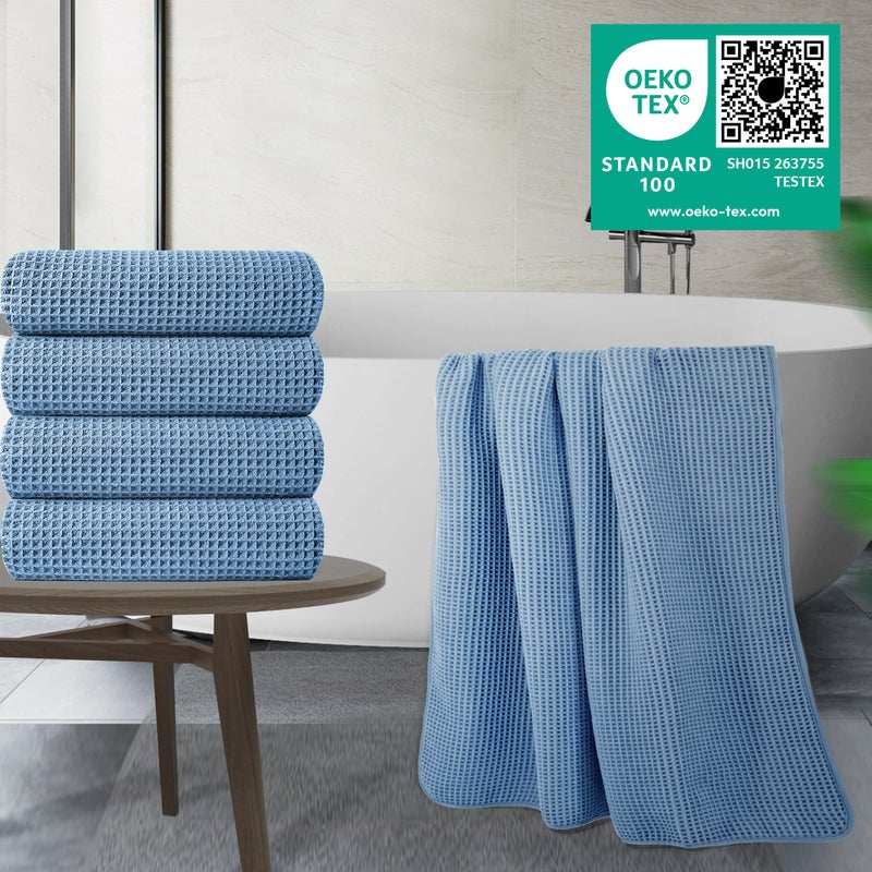 POLYTE Microfiber Oversize Quick Dry Lint Free Bath Towel, 60 x 30 in, 4 Pack (Waffle Weave) - Image 5