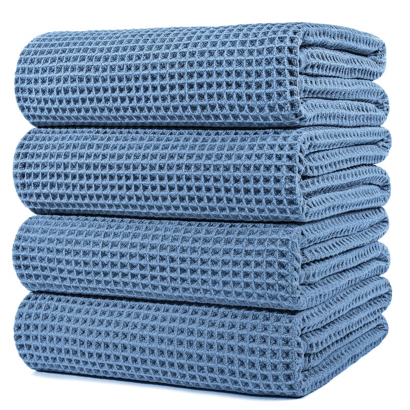 POLYTE Microfiber Oversize Quick Dry Lint Free Bath Towel, 60 x 30 in, 4 Pack (Waffle Weave) - Image 1