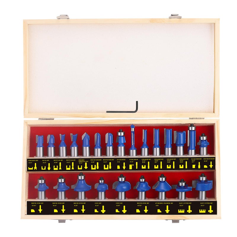 UTRUSTTO 1/2" Router Bit Set 24 Pieces, 1/2 Inch Shank Tungsten Carbide Router Bits, for Professional and Beginners Carpenter - Image 1