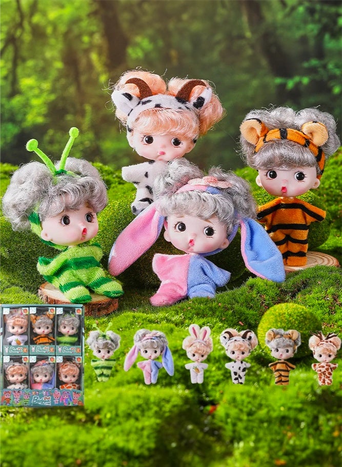 شبيلي طقم 6 دمى صغيرة للأطفال من PVC بمفاصل متحركة وأزياء حيوانات قطيفة، دمى بحجم راحة اليد داخل علبة هدايا، مناسبة للعب التخيلي والجمع وتزيين الغرفة، هدية للأولاد والبنات 3 سنوات فأكثر - Image 2