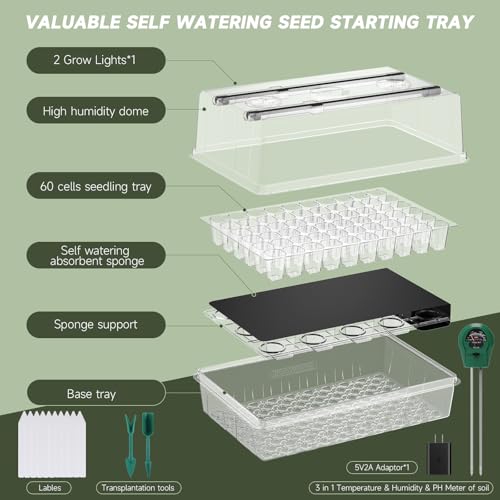 Adawook Self-Watering Seed Starter Tray with Grow Lights, 60 Cells Seed Starter Kit, Full Spectrum Grow Light for Seed Starting, Timing Set, Germination Tray Grow Kits with High Humidity Domes - Image 5