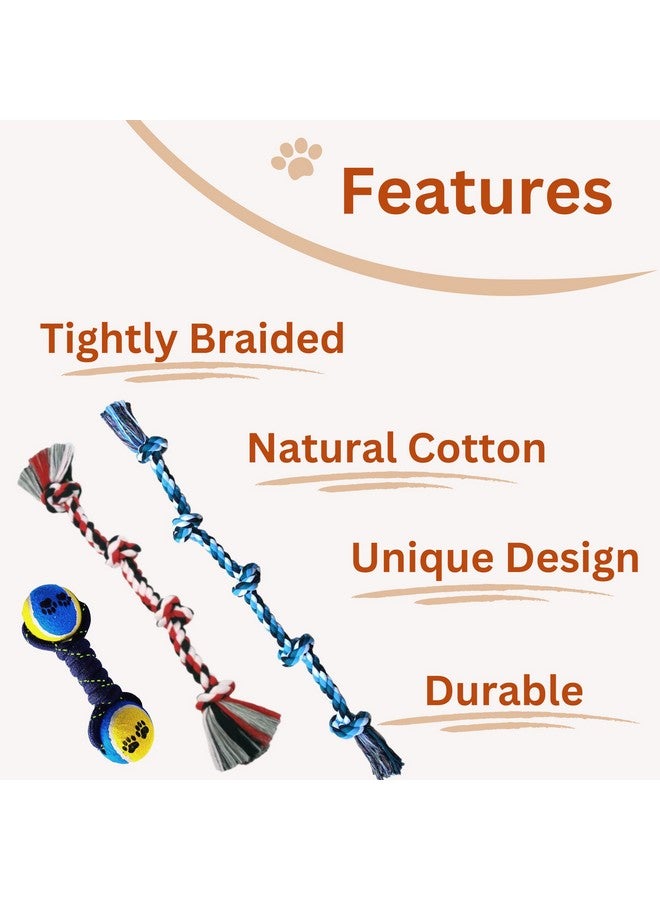 Durable Cotton Rope Chew Toy Combo Of 3, (4Knot, 5Knot, Double Tennis) | Chewing, Playing, Teething And Training For Large Dogs And Aggressive Chewer (Color May Vary) - Image 4