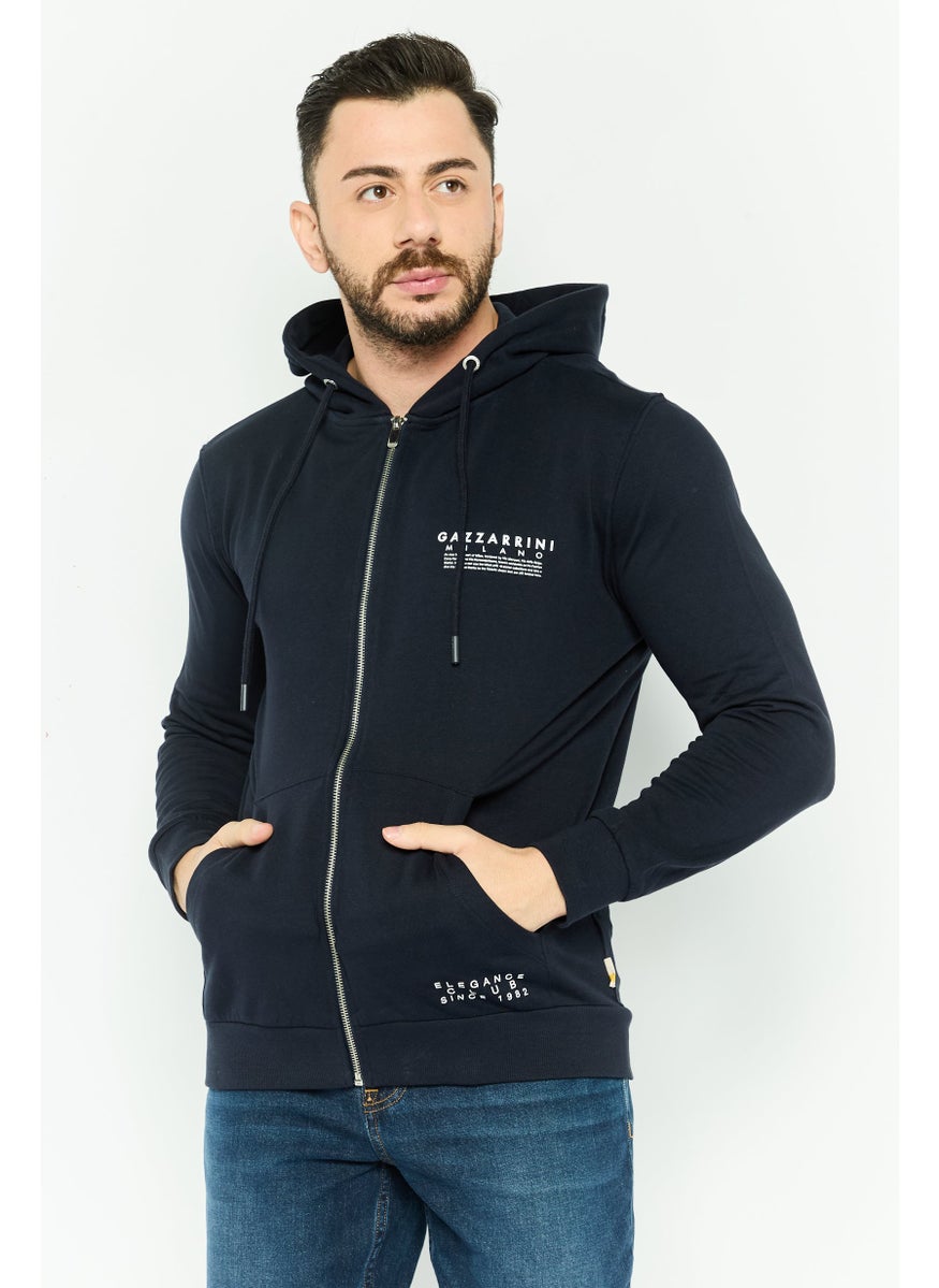 Gazzarrini - Men Brand Logo Long Sleeves Hoodie, Dark Navy - Image 1