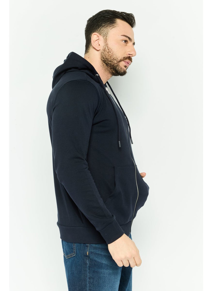 Gazzarrini - Men Brand Logo Long Sleeves Hoodie, Dark Navy - Image 1