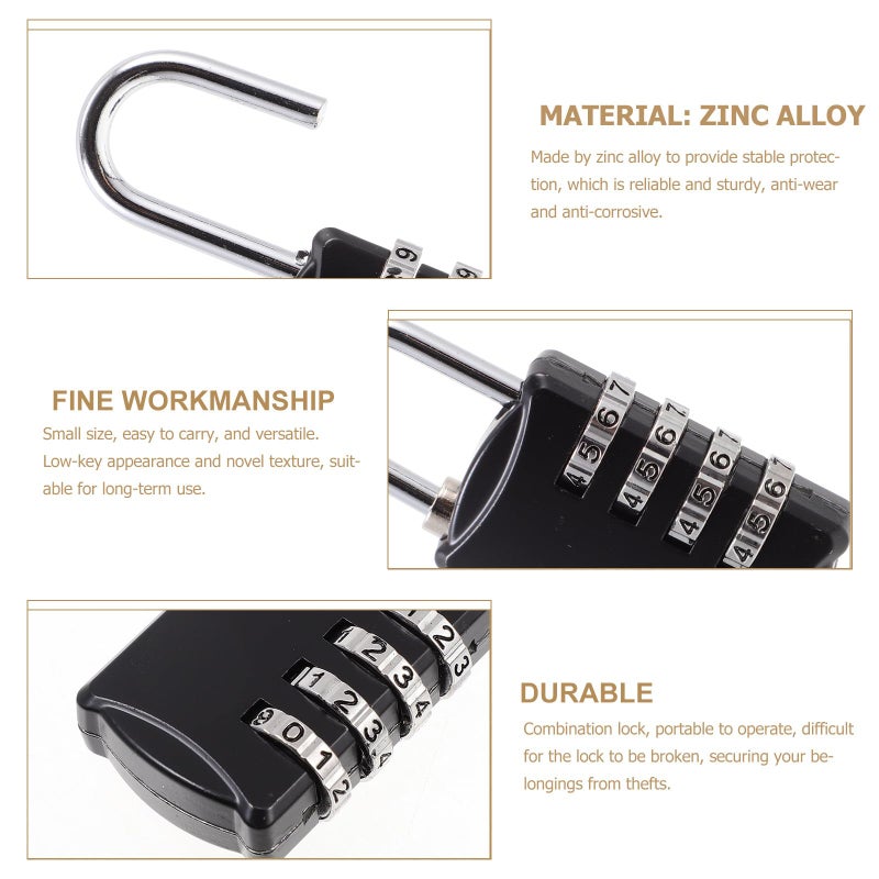4 Digit Combination Padlock For Locker Metal Password Lock Black For Gym School Travel - Image 4