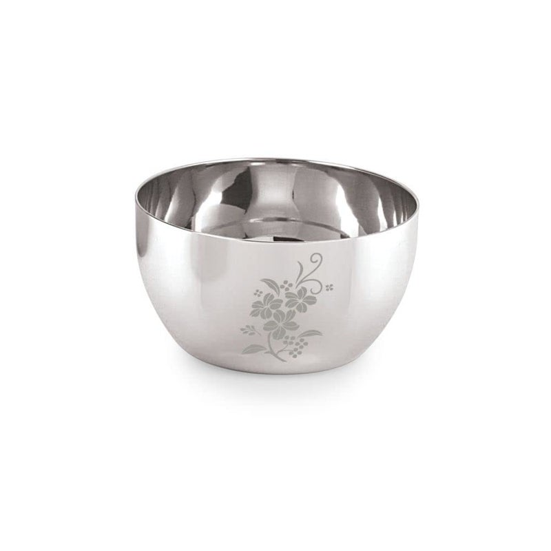 Neelam Stainless Steel Bowl 55 Inch 18 Gauge Lazer Etching JK Vati 300 ml Capacity Set of 4 Durable Stylish for Everyday Use Ideal for Serving Snacks Desserts Ease to Clean Maintain - Image 1