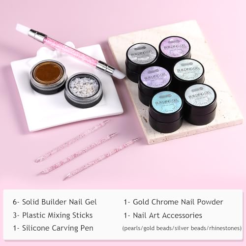Furtherpretty Solid Builder Gel For Nails Aurora Blue Pink Green Clear NonSticky Hand Sculpting Gel For Nail Art With Silicone Carving Pen Chrome Nail Powder Professional Nail Salon Supplies - Image 3