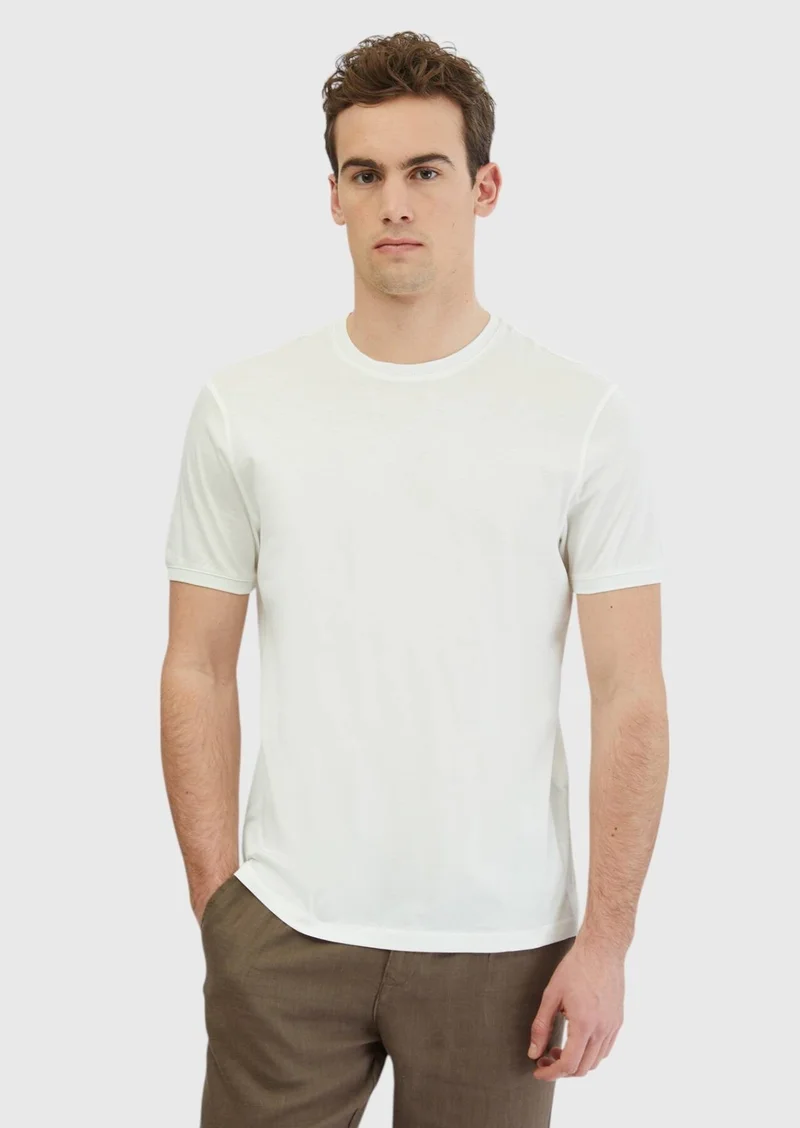 RAMSEY White Plain Crew Neck 100% Cotton T-Shirt