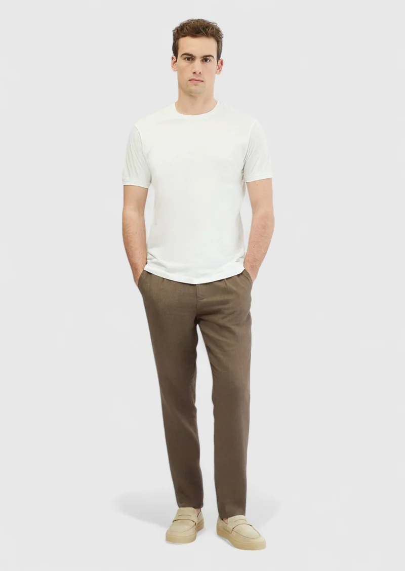 رامسي تيشيرت أبيض سادة برقبة دائرية مصنوع من القطن بنسبة 100%