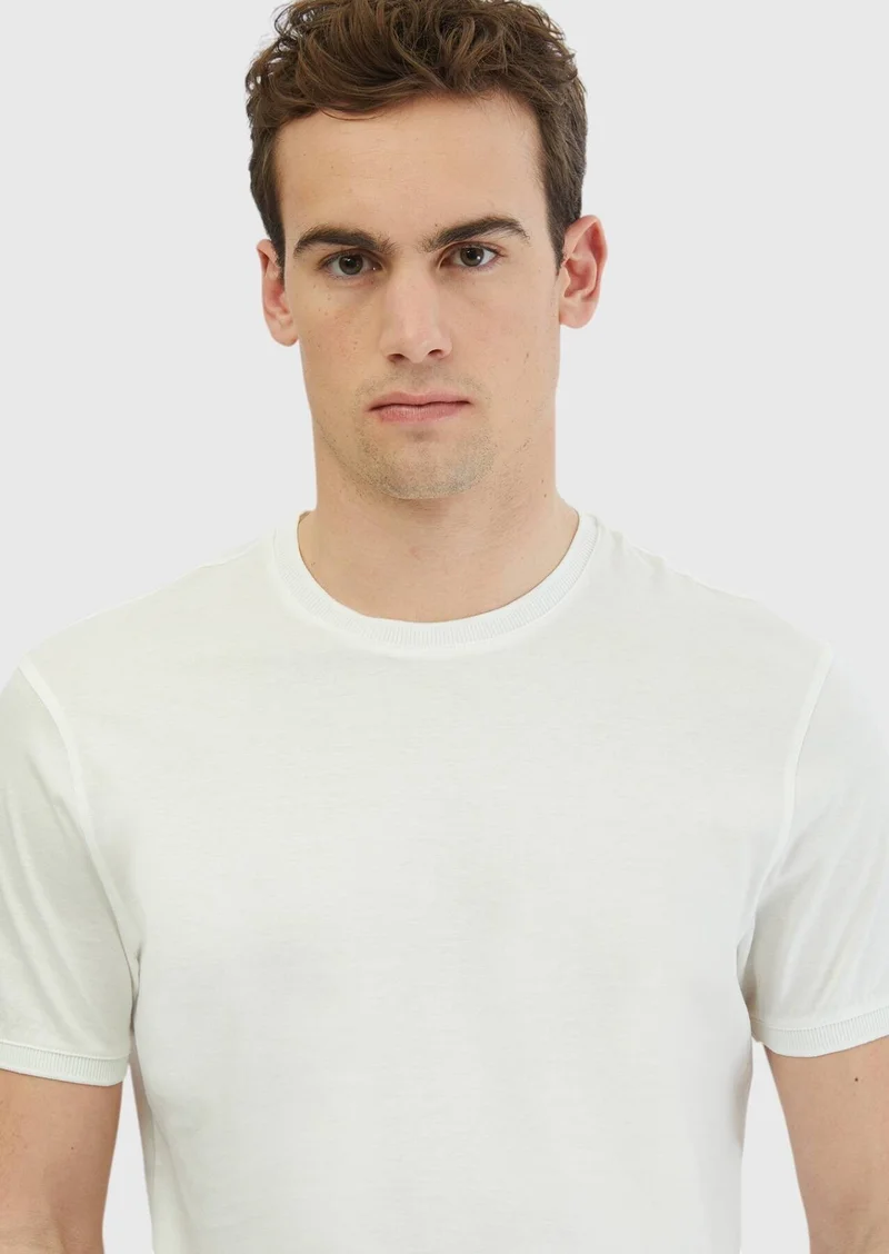 RAMSEY White Plain Crew Neck 100% Cotton T-Shirt