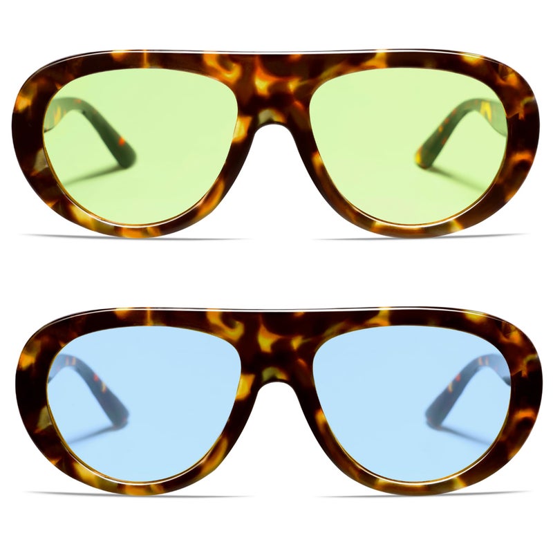 VANLINKER 2 Pack Retro Aviator Sunglasses for Women Chic Classic 70s Vintage Trendy 2025 Chunky UV400 Sun Glasses VL9865,Tortoise - Image 1