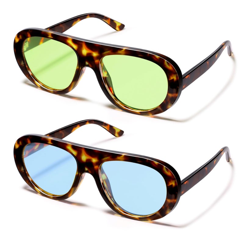 VANLINKER 2 Pack Retro Aviator Sunglasses for Women Chic Classic 70s Vintage Trendy 2025 Chunky UV400 Sun Glasses VL9865,Tortoise - Image 3