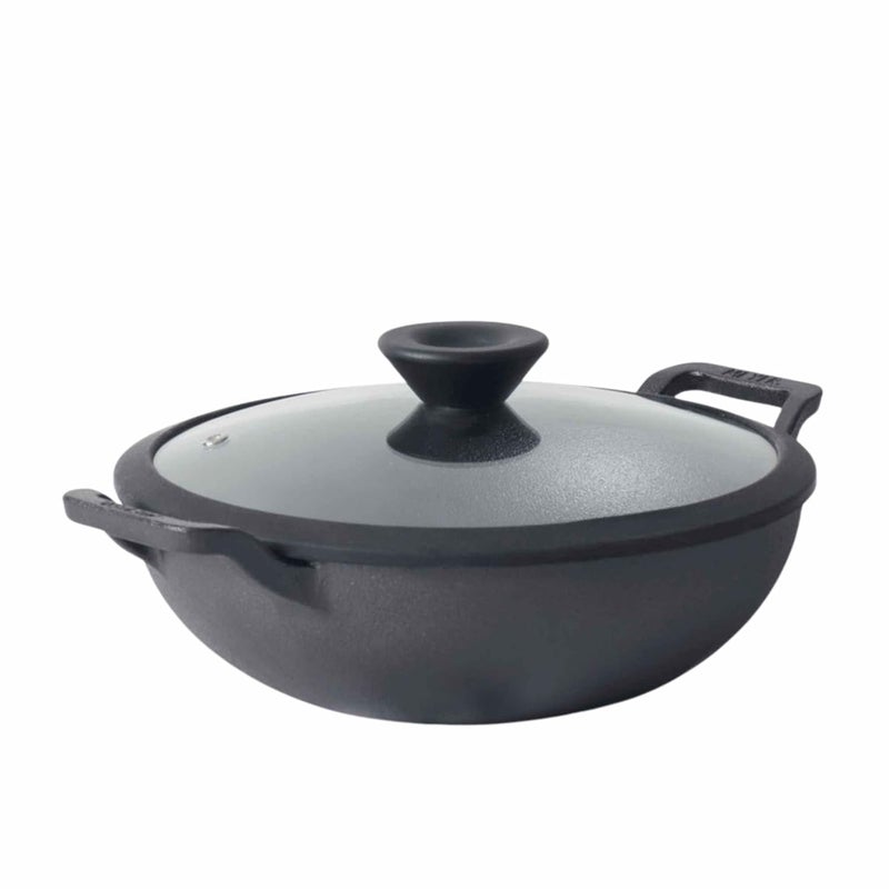 MEYER Meyer Pre Seasoned Cast Iron Kadai|Iron Kadhai with Lid for Cooking and Stir Frying | Heavy Base Iron Kadai Big Size | Gas Stove and Induction Friendly 30cm/ 4.5 Liters, Black  - Image 1