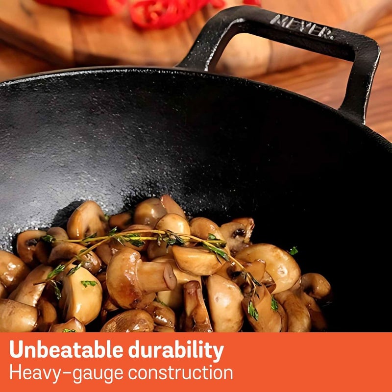 MEYER Meyer Pre Seasoned Cast Iron Kadai|Iron Kadhai with Lid for Cooking and Stir Frying | Heavy Base Iron Kadai Big Size | Gas Stove and Induction Friendly 30cm/ 4.5 Liters, Black  - Image 4