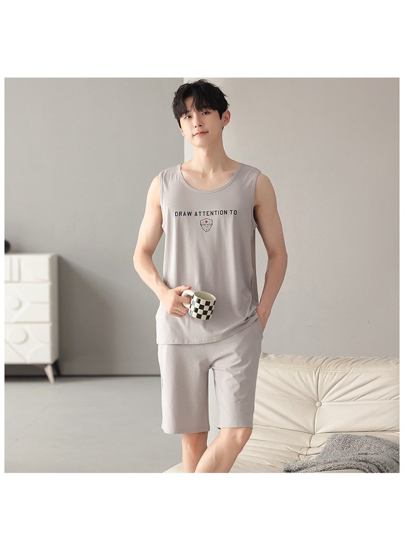 Fashionable Men's Minimalist Casual Sleeveless Shorts Home Set  - Image 1