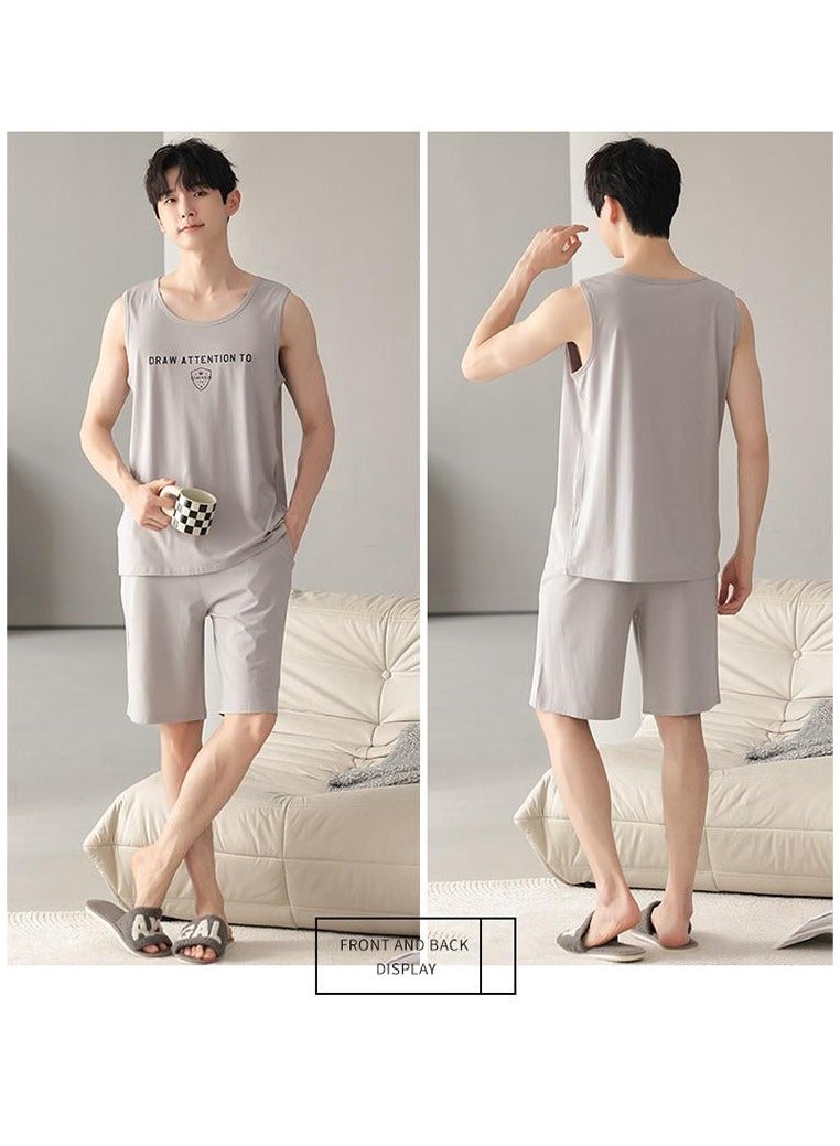 Fashionable Men's Minimalist Casual Sleeveless Shorts Home Set  - Image 2