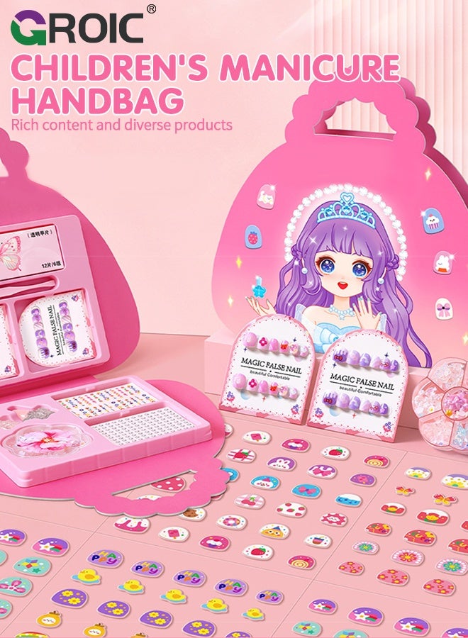 GROIC Kids Princess Nail Art Makeup Sticker Set, Press on Nails Set for Girls, Paper DIY Girl Makeup Bag Relief Making Material Dress Up Games Gift Toddler Birthday Gifts Princess Toys - Image 2