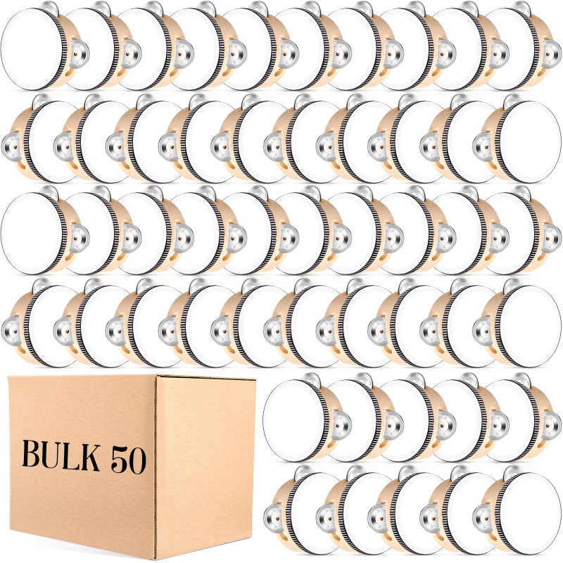 Lukmaa 50 Pcs 4 Inch Wedding Tambourine Bulk Drum for Adults Hand Held Percussion Gift Wood Metal Jingles Musical Educational Drum Instrument for Church Wedding Party Favor - Image 2