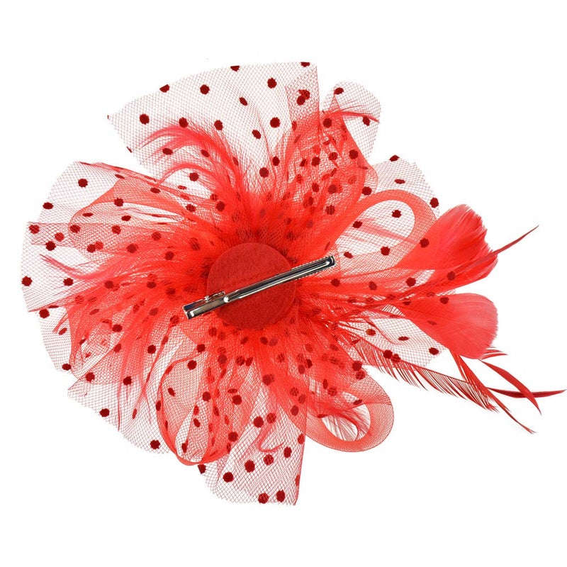 DRESHOW Fascinators Hat Flower Mesh Ribbons Feathers on a Headband and a Clip Tea Party Headwear for Girls and Women - Image 3
