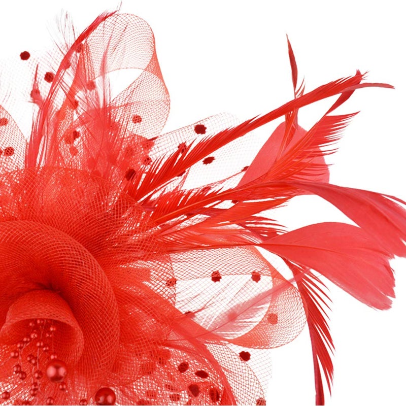 DRESHOW Fascinators Hat Flower Mesh Ribbons Feathers on a Headband and a Clip Tea Party Headwear for Girls and Women - Image 5