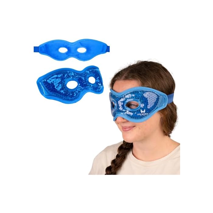 LIFE WORKS Gel Eye Mask with Cutout, Hot or Cold Therapy for Puffy Eyes, Dark Circles, Headaches, and Migraines, Soft Gel Beads and Liquid Filling for Cooling or Warming Comfort