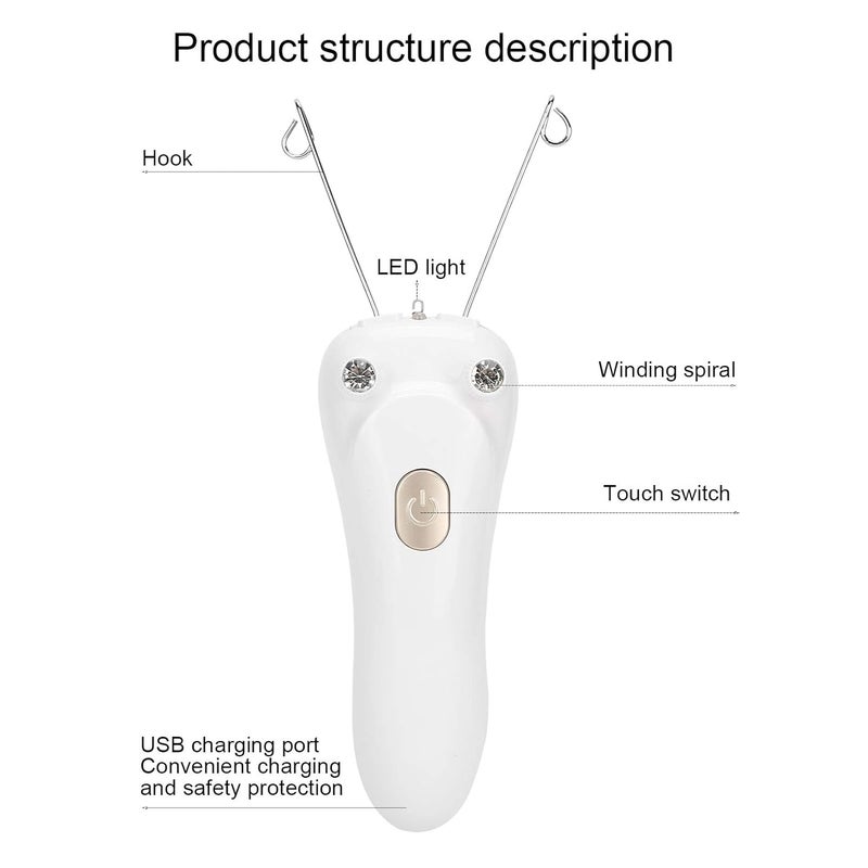 klarako Threading Hair Removal Epilator, Electric Physical Threading Facial Body Hair Removal Epilator for Women, USB Hair Removal Machine with 2 Cotton Thread for Remove Eyebrow Lip Chin Cheeks Hair(Gold) - Image 4