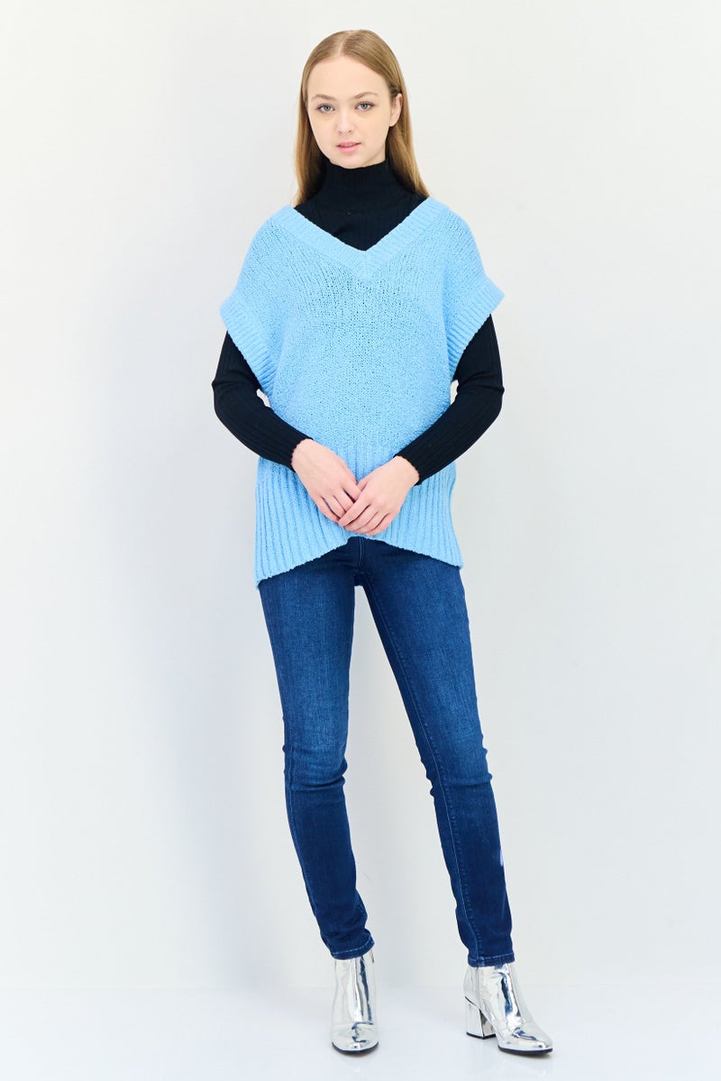 ESPRIT Women Knitted Short Sleeves Sweater, Sky Blue  - Image 2