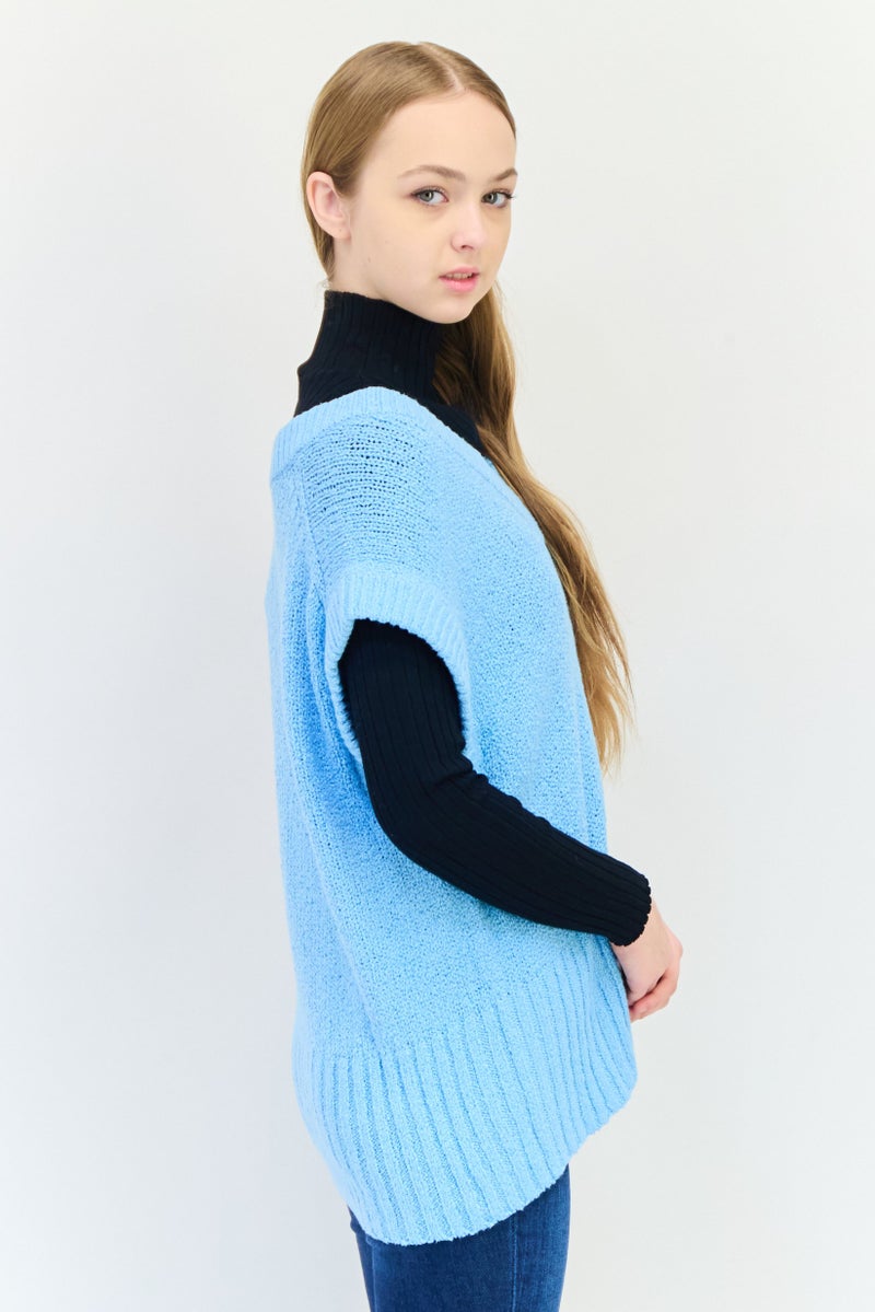 ESPRIT Women Knitted Short Sleeves Sweater, Sky Blue  - Image 4