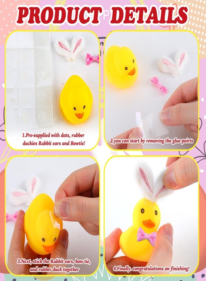 Liliful 36 Pcs Easter Rabbit Ear Tie Duck Easter Rubber Duck with Plush Rabbit Ears Small Bow Mini Floating Squeaky Rubber Ducks Bath Toys for Baby Shower Holiday Decor Home Birthday - Image 3