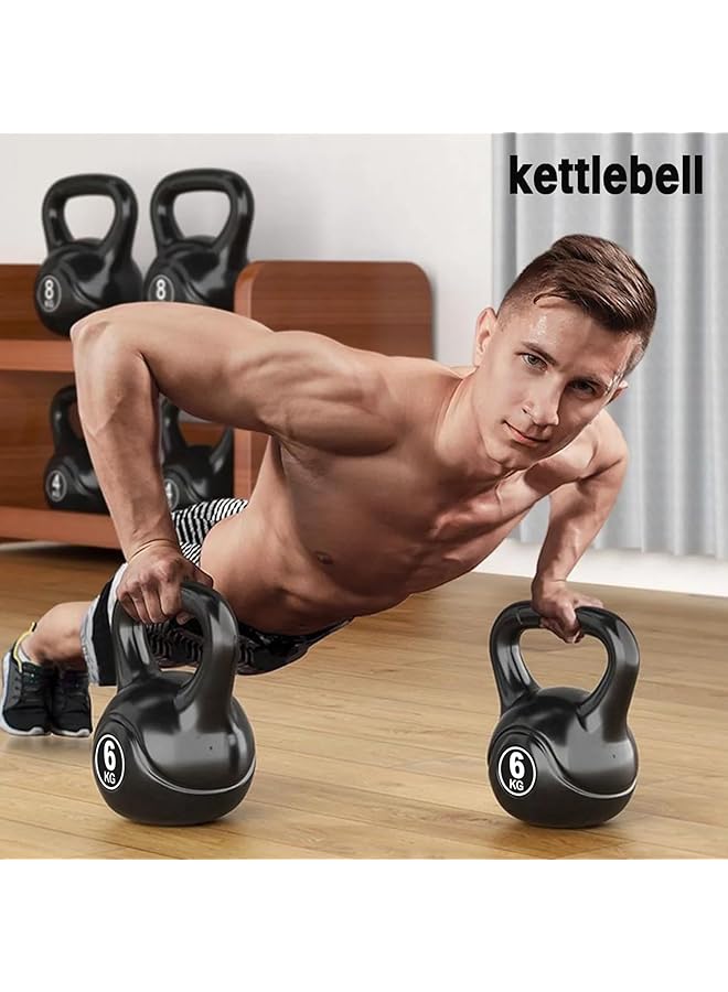 Sky Land Fitness Vinyl Kettlebell Dumbbell Black Strength Training Weights For Home Gym Full Body Exercises Kettlebell 6Kg - Image 2