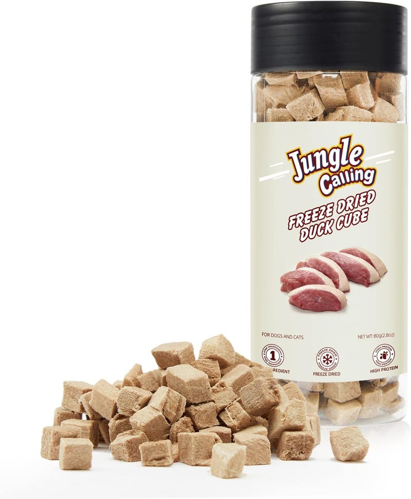 Jungle Calling Freeze Dried Dog and Cat Treats - High Protein, Low Fat, Made with a Single Ingredient - Perfect for Training and Snacking, 2.8 oz (Duck Cube) - Image 1
