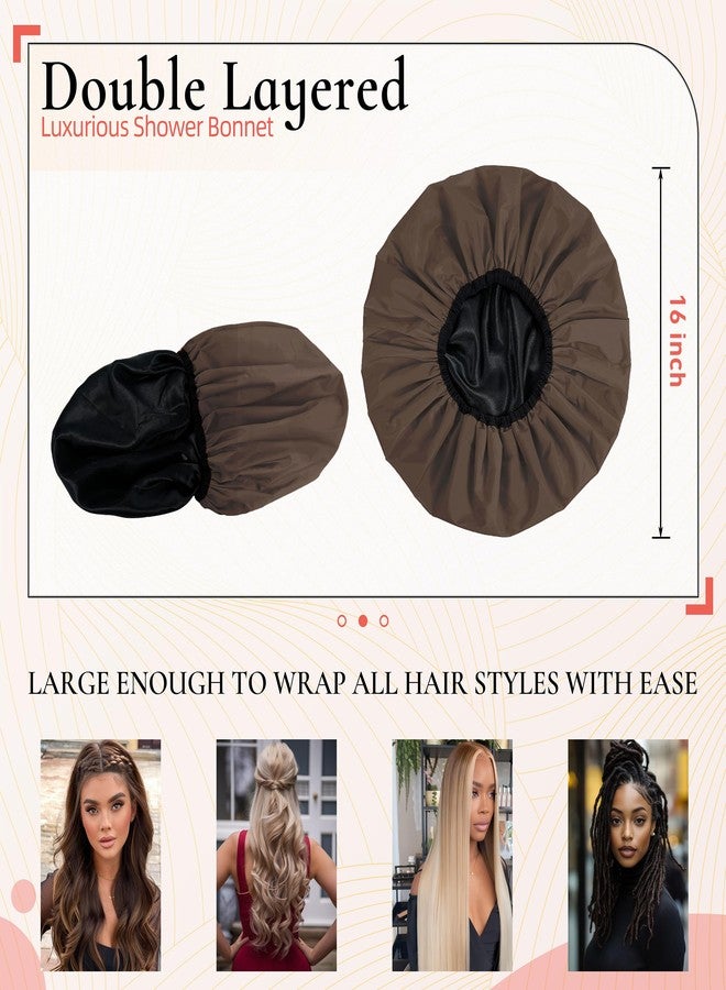 Edoneery Extra Large Shower Cap for Women, Reusable Waterproof Shower Bonnet with Satin Lining, Double Layer Washable Bath Hair Cap for Braids, Locs, Long Thick Curly Hair, Natural Hair(Big Dark Coffee - Image 4