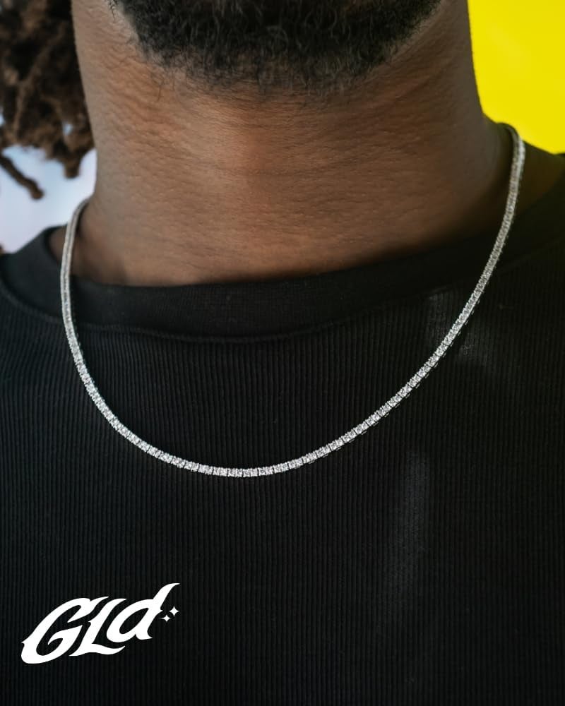 GLD Round Cut Tennis Necklace - 3MM, 16" White Gold-Plated Iced Out Tennis Chain for Men and Women - Designed in Miami - Built to Last - Image 2